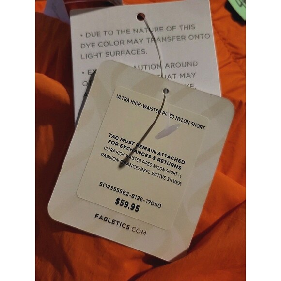 NWT FABLETICS Women's Ultra High Waisted Piped Nylon Shorts Orange | Size L - Picture 3 of 8
